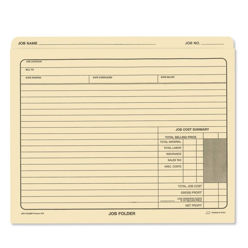 NextDayLabels - Classic Manila File Jacket 10    x 12    Job Folders - Heavy Duty - Preprinted to Track Job Progress, Calculating Cost, and Customer Correspondences (Pack of 25) - Image 2